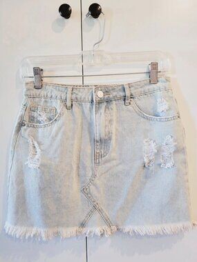 Forever 21 COTTON Distressed Low Rise Vintage Y2K Light Blue Denim Mini Skirt